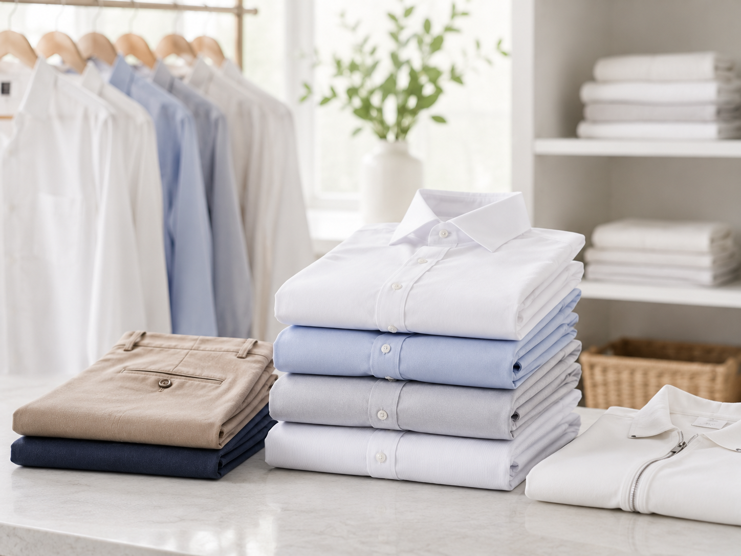 Áo sơ mi và quần áo được Blanc ủi phẳng chỉn chu